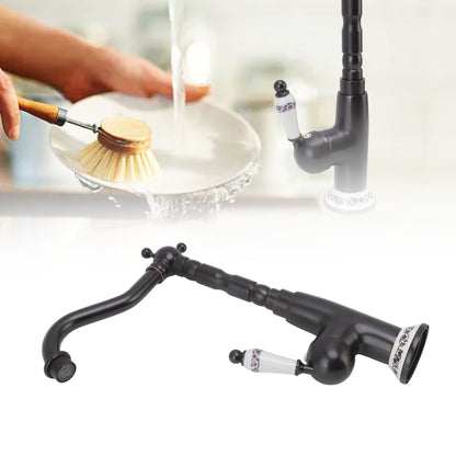 Antique Faucet Retro Style Porcelain Valve Long Spout Sturdy Brass Rotatable Antique Mixer Tap for Bathroom Kitchen