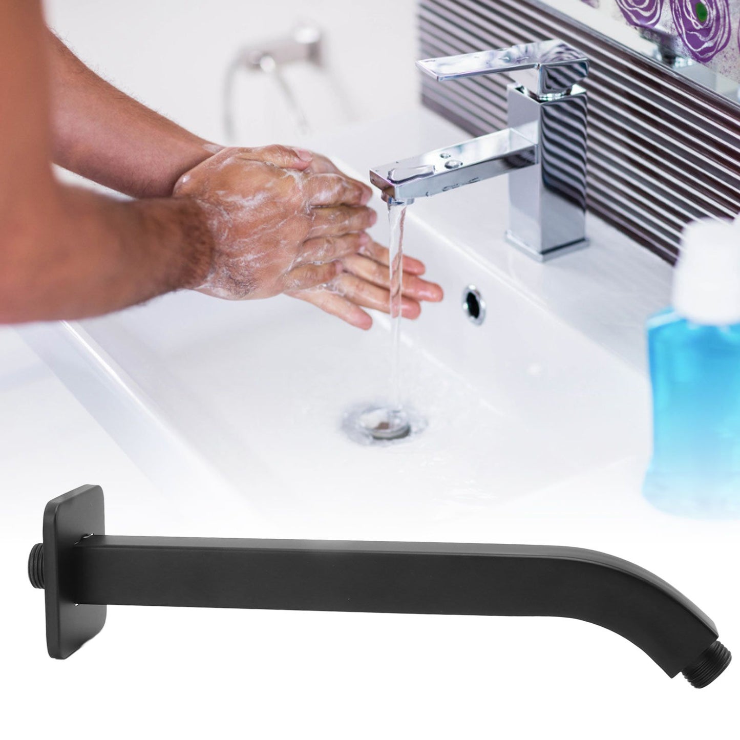 Shower Head Arm Square Brass Wall Mounted Rustproof 10in Shower Head Extension Arm for Bathroom Black