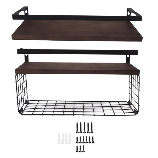 2 Set Wall Mounted Storage Shelves Bathroom Metal Wire Rustic Floating Shelf for Kitchen Office