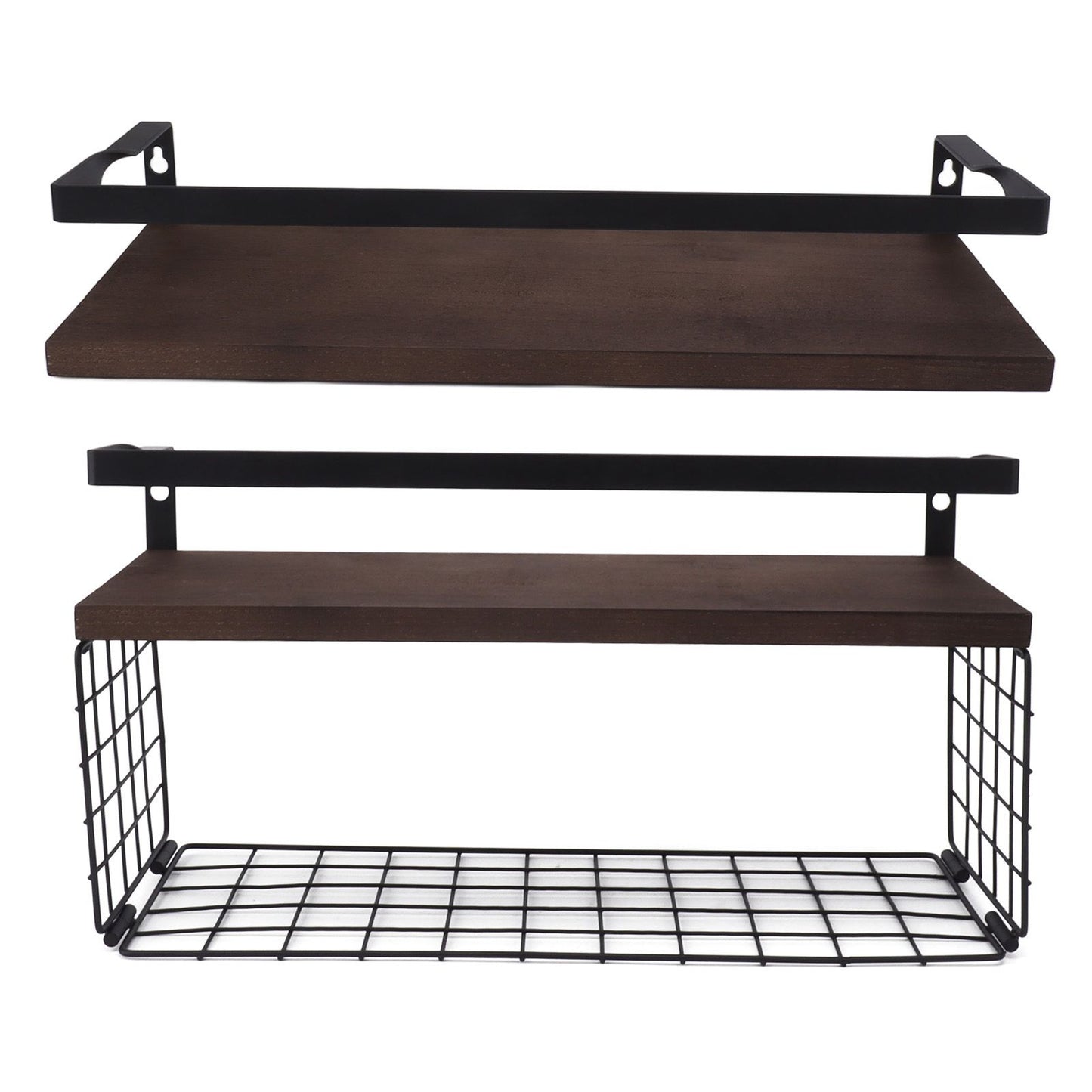 2 Set Wall Mounted Storage Shelves Bathroom Metal Wire Rustic Floating Shelf for Kitchen Office