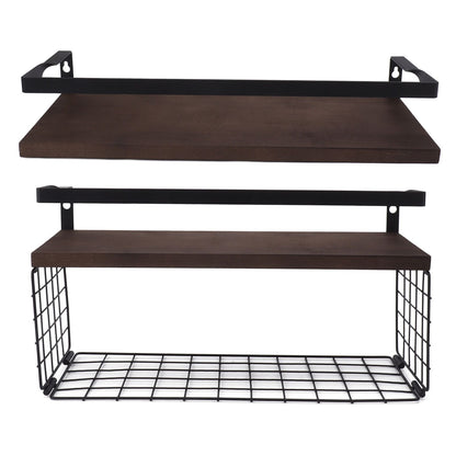 2 Set Wall Mounted Storage Shelves Bathroom Metal Wire Rustic Floating Shelf for Kitchen Office
