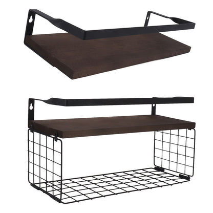 2 Set Wall Mounted Storage Shelves Bathroom Metal Wire Rustic Floating Shelf for Kitchen Office