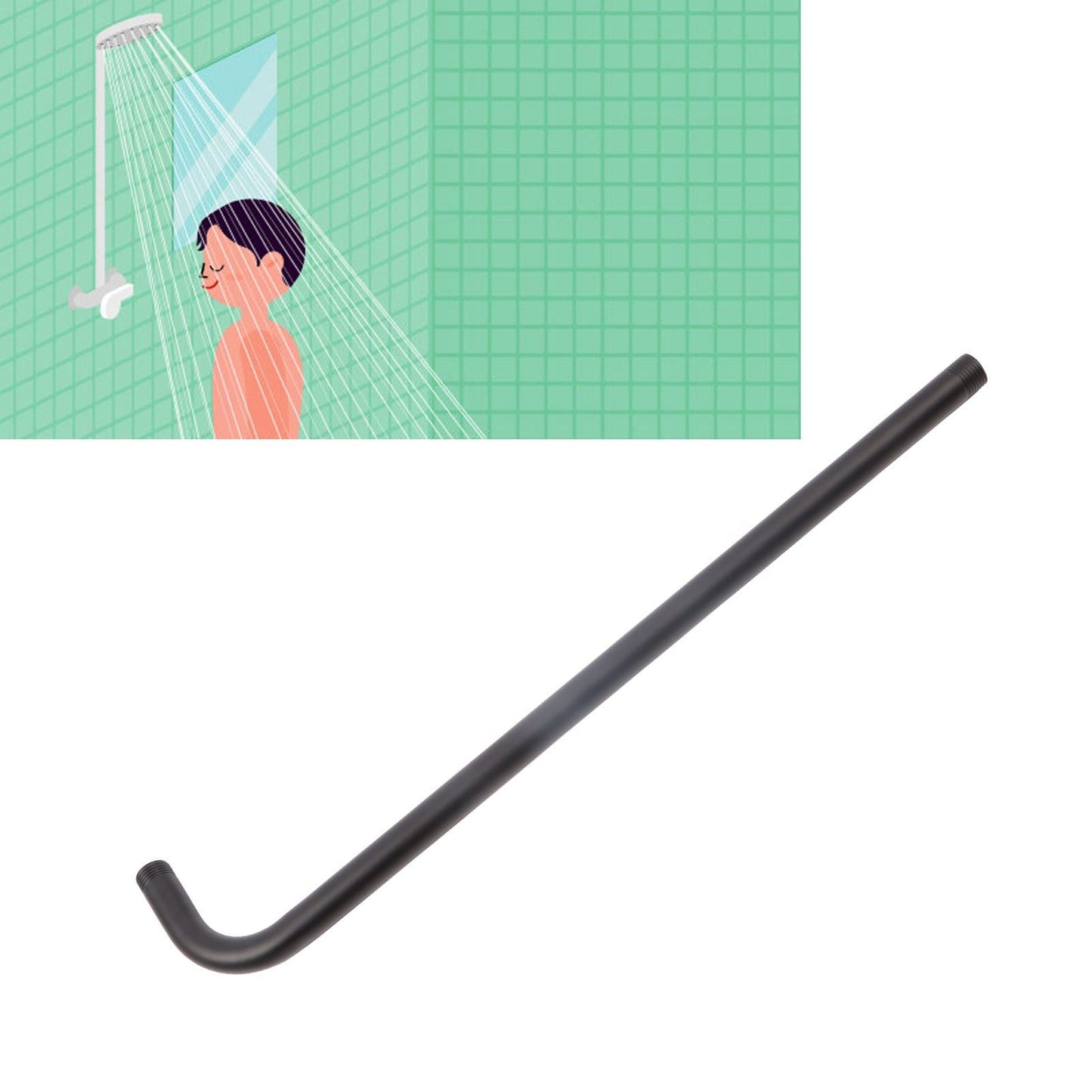 Shower Arm Stainless Steel Shower Head Extension Pipe Bathroom Shower Hardware Accessories Black 52cm