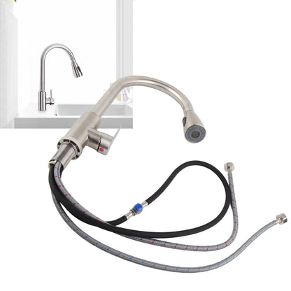 Kitchen Hot Cold Mixing Sink Faucet with Pull Down Sprayer 304 Stainless Steel Kitchen Sink Pull Out Faucet