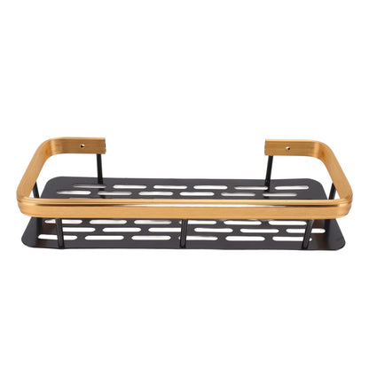 Shower Caddy Single Tier Durable Aluminium Rustproof Sticker Installation Shower Shelf for Bathroom Bedroom Kitchen Black Gold