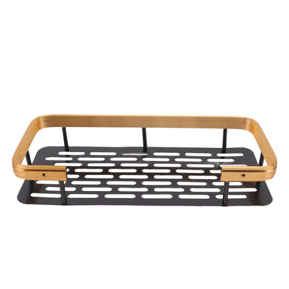 Shower Caddy Single Tier Durable Aluminium Rustproof Sticker Installation Shower Shelf for Bathroom Bedroom Kitchen Black Gold