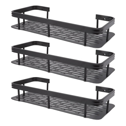 Shower Storage Rack 3 Layers Punch Free Rectangle Aluminum Shower Shelf Basket for Home Bathroom Black