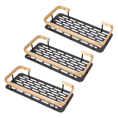 Shower Storage Rack 3 Layers Punch Free Rectangle Aluminum Shower Shelf Basket for Home Bathroom Black Gold