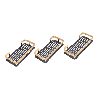Shower Storage Rack 3 Layers Punch Free Rectangle Aluminum Shower Shelf Basket for Home Bathroom Black Gold