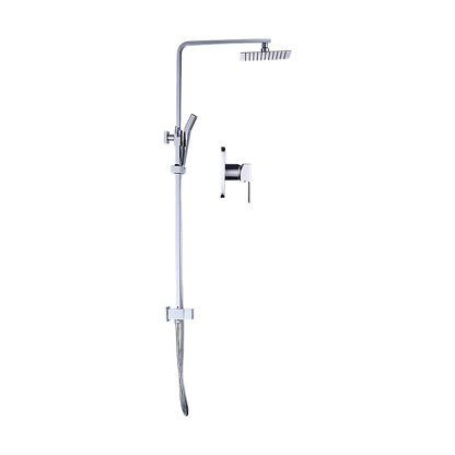 WELS 8" Rain Shower Head Set Square Dual Heads Faucet High Pressure With Mixer