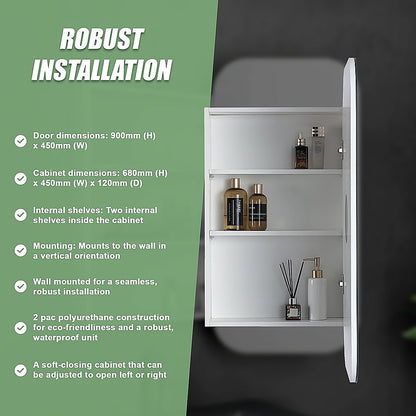 Rectangle Wall Hung Bathroom Mirror Shaving Cabinet Vanity Matte White