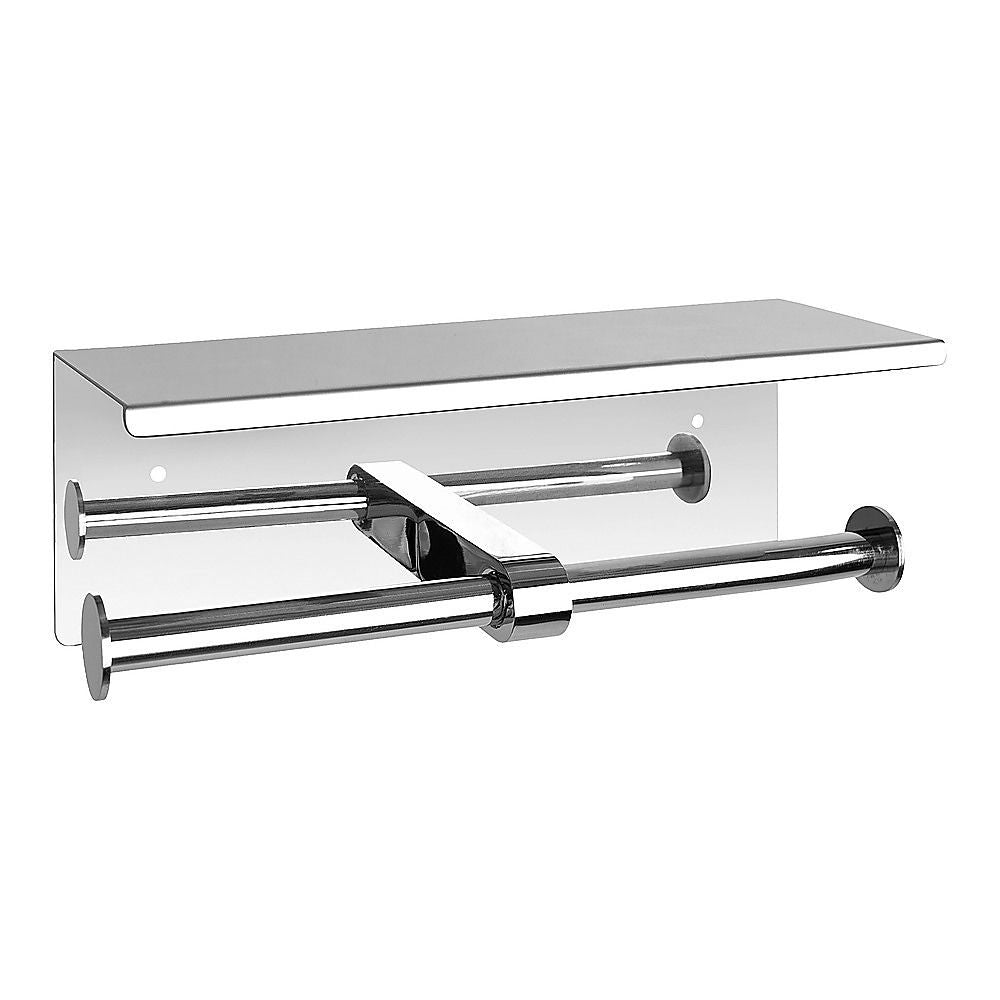 Double Toilet Paper Holder with Shelf Wall Mounted Bathroom Storage