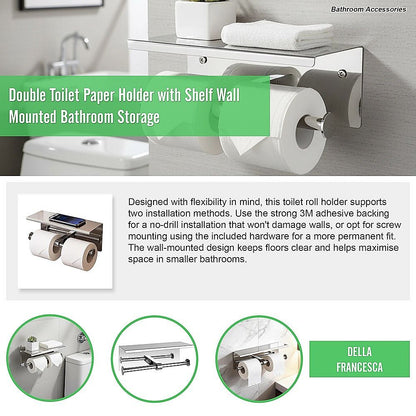 Double Toilet Paper Holder with Shelf Wall Mounted Bathroom Storage