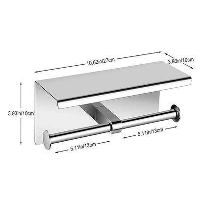Double Toilet Paper Holder with Shelf Wall Mounted Bathroom Storage