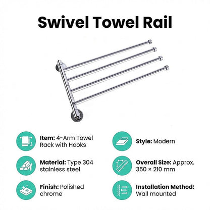 Swivel Towel Rail Chrome Stainless Steel Wall Mounted Bath Rack