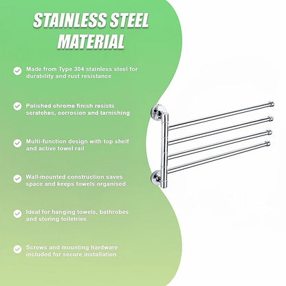Swivel Towel Rail Chrome Stainless Steel Wall Mounted Bath Rack