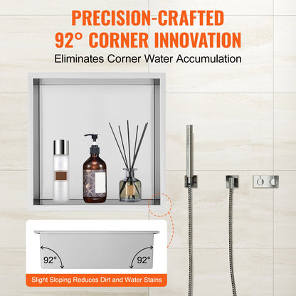 33.02 x 33.02 cm No Tile Shower Niche 304 Stainless Steel, Wall-Inserted Niche Recessed Double Shelves, Sealed Waterproof Rust-Resistant Modern Niche for Shower Bathroom Soap Storage, Silver