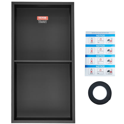 33.02 x 63.5 cm No Tile Shower Niche 304 Stainless Steel, Wall-Inserted Niche Recessed Double Shelves, Sealed Waterproof Rust-Resistant Modern Niche for Shower or Soap Storage Bathroom