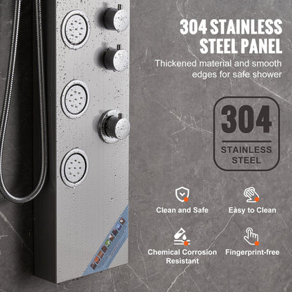 Shower Panel System, 4 Shower Modes Shower Panel Tower, Rainfall, Waterfall, 5 Full Body Massage Jets and 3-Setting Handheld Shower Head with 59" Hose, Stainless Steel Wall-Mounted Shower Set
