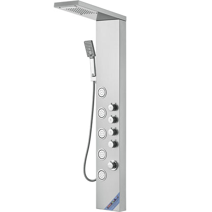Shower Panel System, 4 Shower Modes Shower Panel Tower, Rainfall, Waterfall, 5 Full Body Massage Jets and 3-Setting Handheld Shower Head with 59" Hose, Stainless Steel Wall-Mounted Shower Set