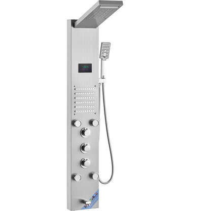 Shower Panel System, 6 Shower Modes, LED & Screen Hydroelectricity Shower Panel Tower, Rainfall, Waterfall, 5 Massage Jets, Tub Spout, Handheld Shower, Stainless Steel Wall-Mounted Shower Set
