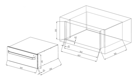 200mm Dilusso Black Glass Warming Drawer