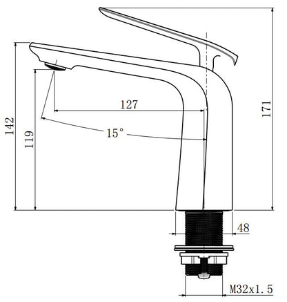 Norico Esperia Matte Black Basin Mixer