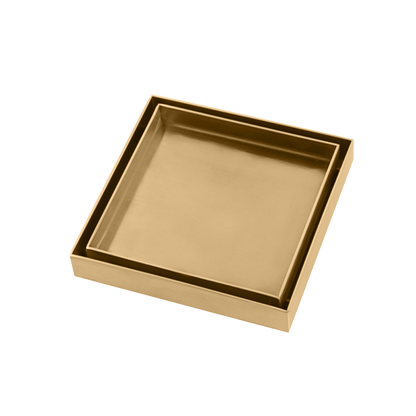 Brushed Yellow Gold Shower Grate Floor Waste Drain Smart Insert Tile 120*120mm(81.3mm Outlet)