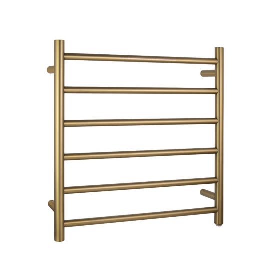 Brushed Brass Round Electric Heated Towel Rack 6 Bars