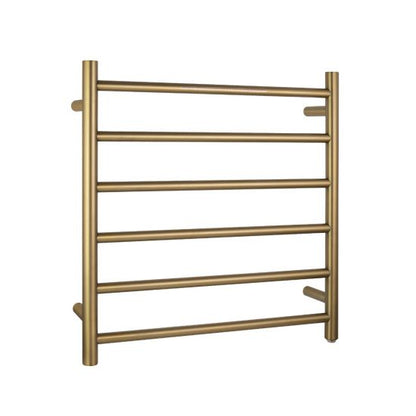 Brushed Brass Round Electric Heated Towel Rack 6 Bars