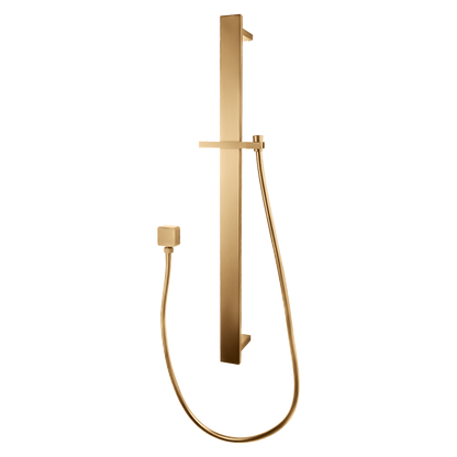 Square Brushed Brass Sliding Shower Rail without handheld Shower (PVC Hose)