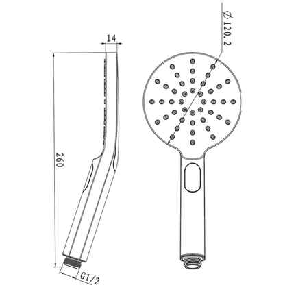 Round Black ABS 3 Function Handheld Shower Only