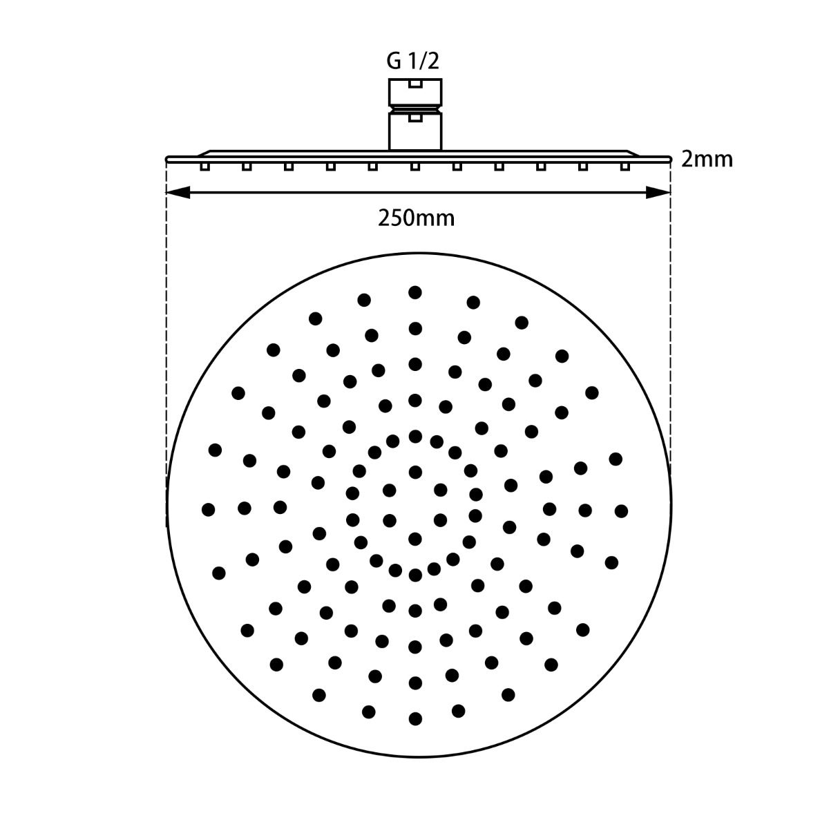 Super-slim Round Chrome Rainfall Shower Head 250mm