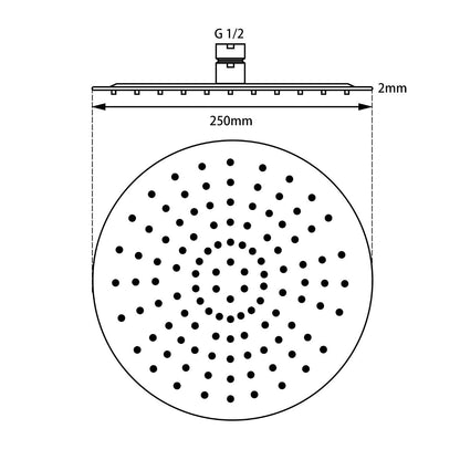 Super-slim Round Chrome Rainfall Shower Head 250mm