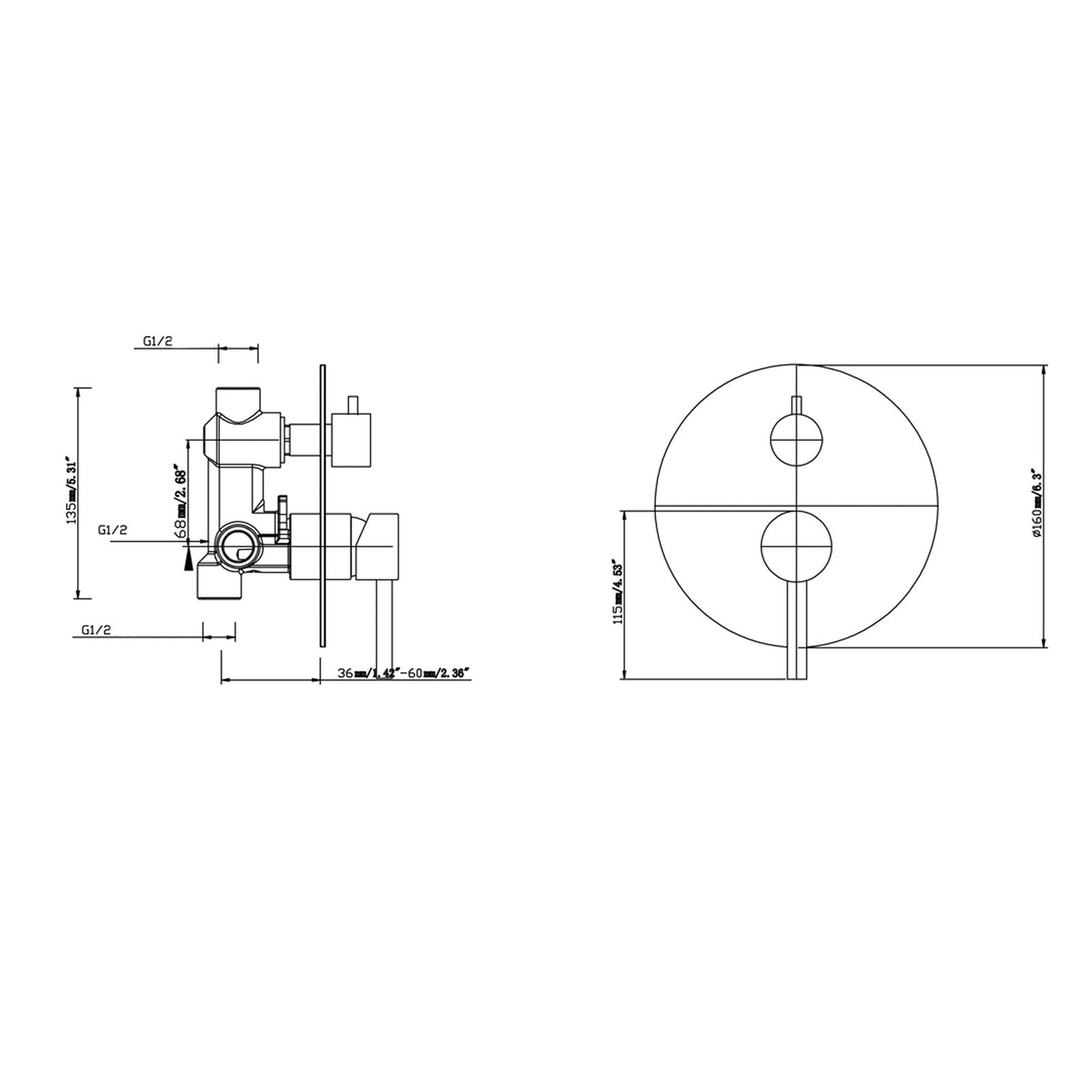 LUCID PIN Series Brushed Brass Diverter Mixer Trim Kit (match CLPD)