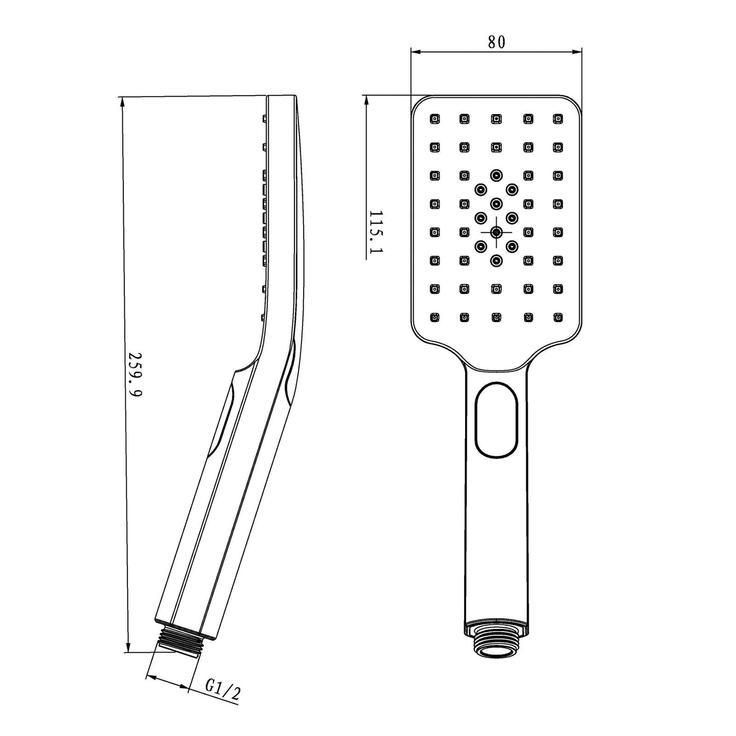 Square 3 Functions Chrome Rainfall Handheld Shower Head