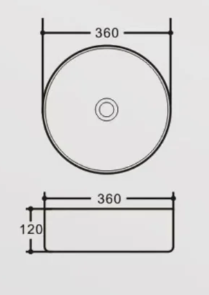 360x360x120mm Matte White Above Counter Ceramic Basin
