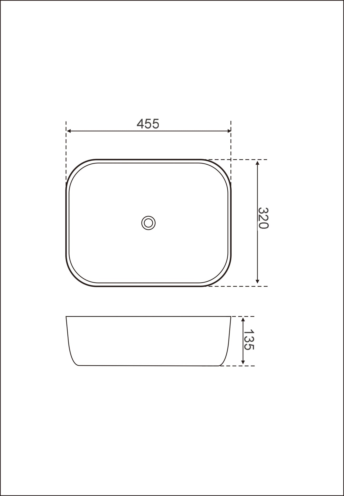 455x320x135mm Gloss White Above Counter Ceramic Basin