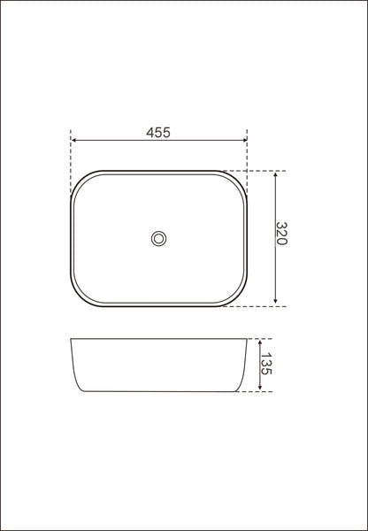455x320x135mm Gloss White Above Counter Ceramic Basin