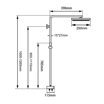 10" Square Chrome Shower Station Top/Bottom Inlet