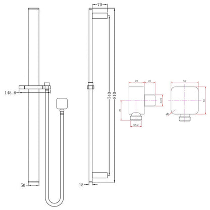 Square Gun Metal Grey Sliding Shower Rail without handheld Shower (PVC Hose)