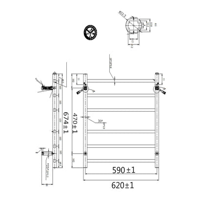 Square Black Electric Heated Towel Rack 6 Bars