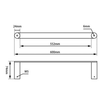 RUSHY Gun Metal Grey Single Towel Rail 600mm