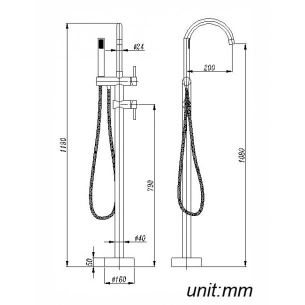 Round Gun Metal Grey Freestanding Bath Mixer With Handheld Shower