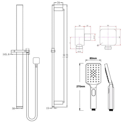 Brushed Nickel Square Handheld Shower Rail Set
