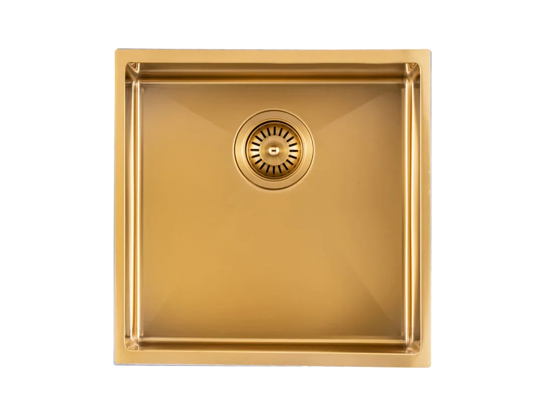 440x440x205mm Brushed Yellow Gold Stainless Steel Handmade Single Bowl Sink for Flush Mount and Undermount