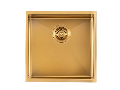 440x440x205mm Brushed Yellow Gold Stainless Steel Handmade Single Bowl Sink for Flush Mount and Undermount